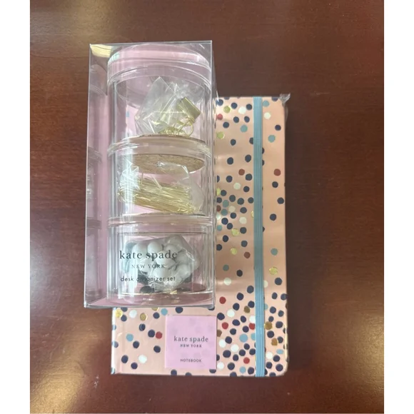 Kate Spade Pink Gold Confetti Notebook & Desk Organizer Set One Size - Picture 1 of 5